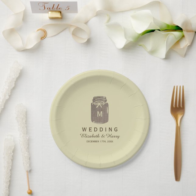Country Burlap Mason Jar Wedding Paper Plate (Wedding)