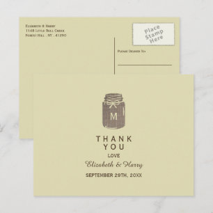 Country Burlap Mason Jar Wedding Thank You Postcard
