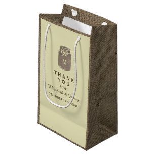 Country Burlap Mason Jar Wedding Thank You Small Gift Bag