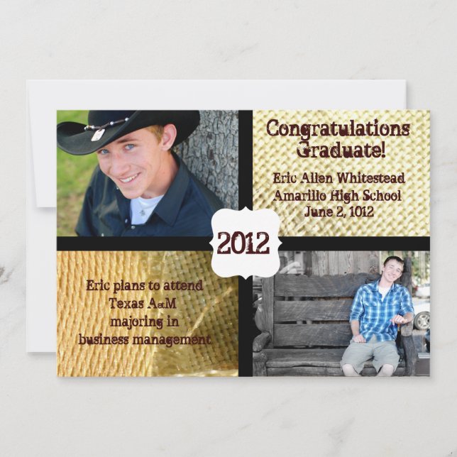 Country Burlap Photo Graduation Announcement (Front)