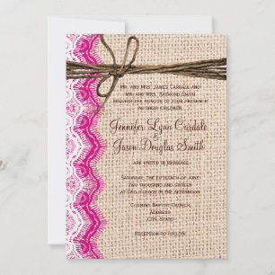 Country Burlap Pink Lace Twine Wedding Invites