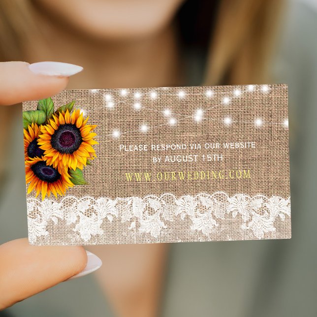 Country burlap sunflowers wedding website RSVP Enclosure Card (Creator Uploaded)