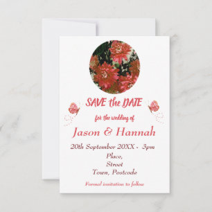 Country Butterfly Floral Photo Coral Save the Date
