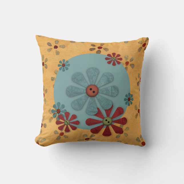 Country Button Flowers Pillow (Front)
