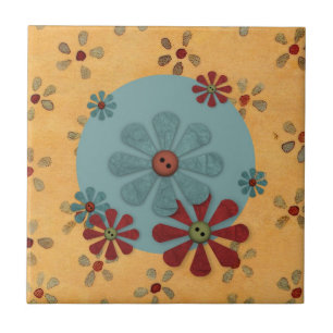 Country Button Flowers Tile