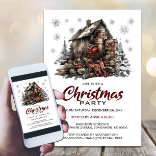 Country Cabin Christmas Party Invitation