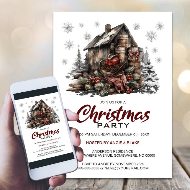 Country Cabin Christmas Party Invitation (Creator Uploaded)