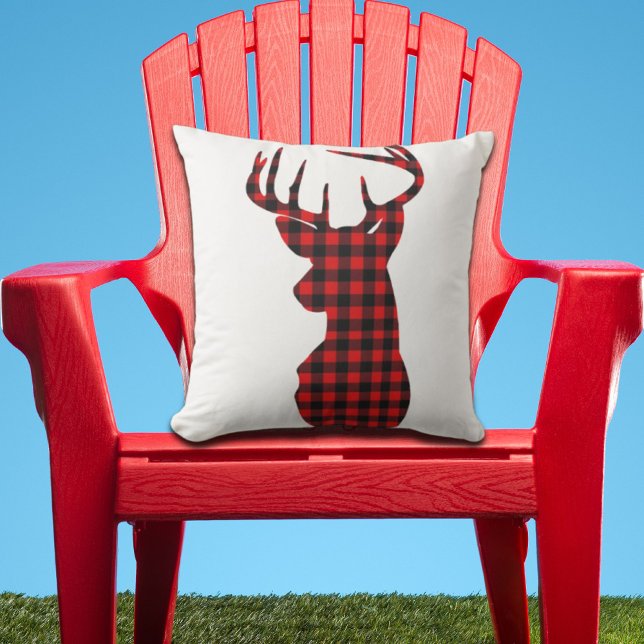 country cabin red buffalo plaid christmas deer cushion (country cabin red buffalo plaid christmas deer outdoor pillow)