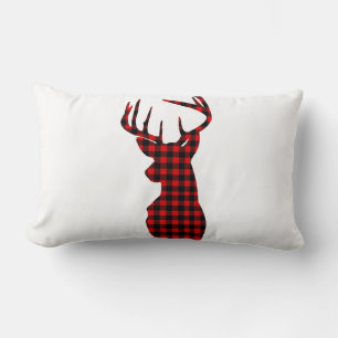 country cabin red buffalo plaid christmas deer lumbar cushion