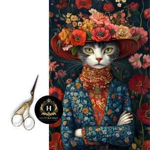 Country Calico Floral Cat Decoupage  Tissue Paper