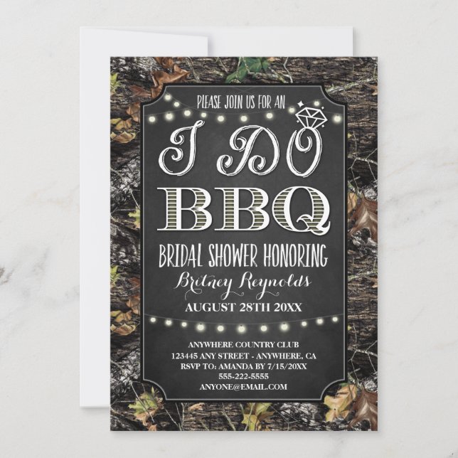 Country Camo I Do BBQ Bridal Shower Invitations (Front)