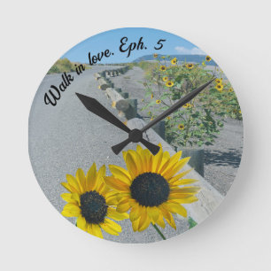 Country casual "walk in love" Eph5 road sunflowers Round Clock