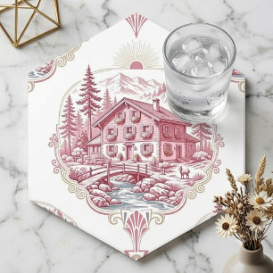 Country Chalet Pine Trees Snowclad Alpine Rustic Paper Coaster