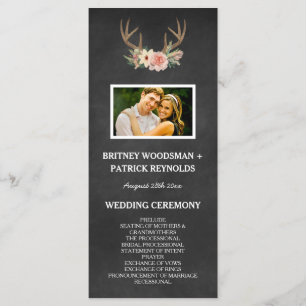 Country Chalkboard Deer Antler Wedding Programs