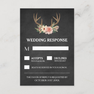Country Chalkboard Deer Antler Wedding RSVP Cards