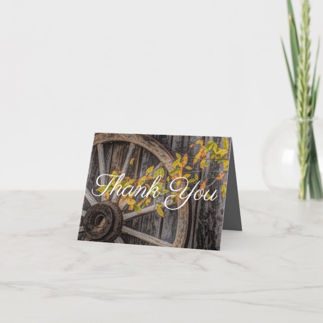Country Charm - Rustic Western Wagon Wheel Thank Y You Card (Front)