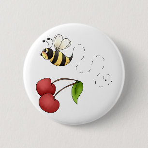 Country Cherries · Bee & Cherries 6 Cm Round Badge