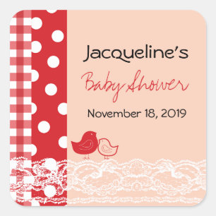 Country Chic Birds Lace Girl Baby Shower Sticker