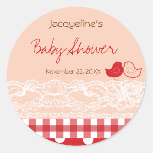 Country Chic Birds Lace Girl Baby Shower Sticker