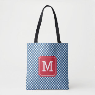 Country Chic Blue Gingham Personalised Monogram Tote Bag