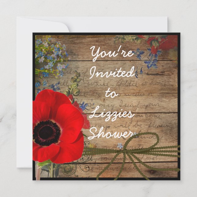 Country CHIC Bridal Shower Poppy FLOWER Invitation (Front)