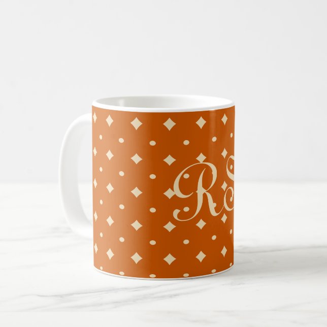 Country chic, burnt orange, neutral, pattern mug (Front Left)
