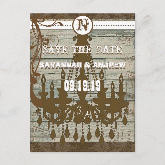 Country Chic Chocolate Mint Rustic  Save the Date Announcement Postcard (Front)