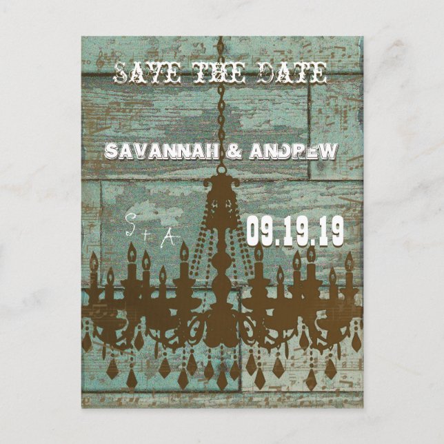 Country Chic Chocolate Mint Rustic  Save the Date Announcement Postcard (Front)