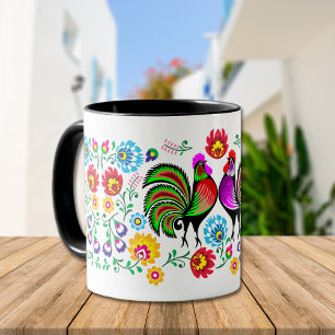 Country Chic Colourful Rooster Pattern Mug