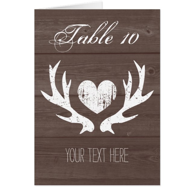 Country chic deer antler wedding table place cards (Front)