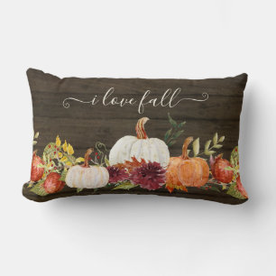 Country Chic Farm Fall Pumpkins Burgundy Floral Lumbar Cushion