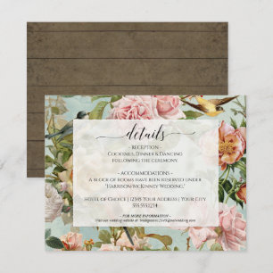 Country Chic Floral Dusty Pink Blue Wood Details Invitation