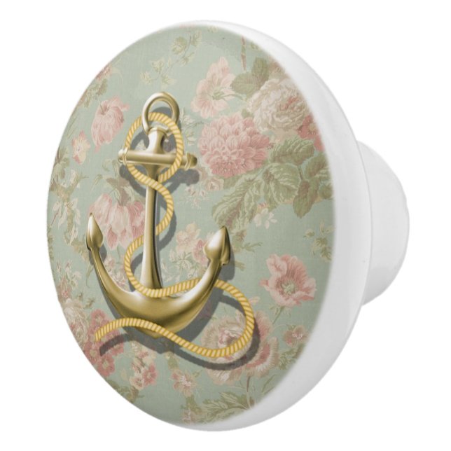 country Chic floral girly nautical gold anchor Ceramic Knob (Right)