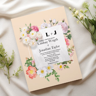 Country chic ivory pink white flower frame Wedding Invitation