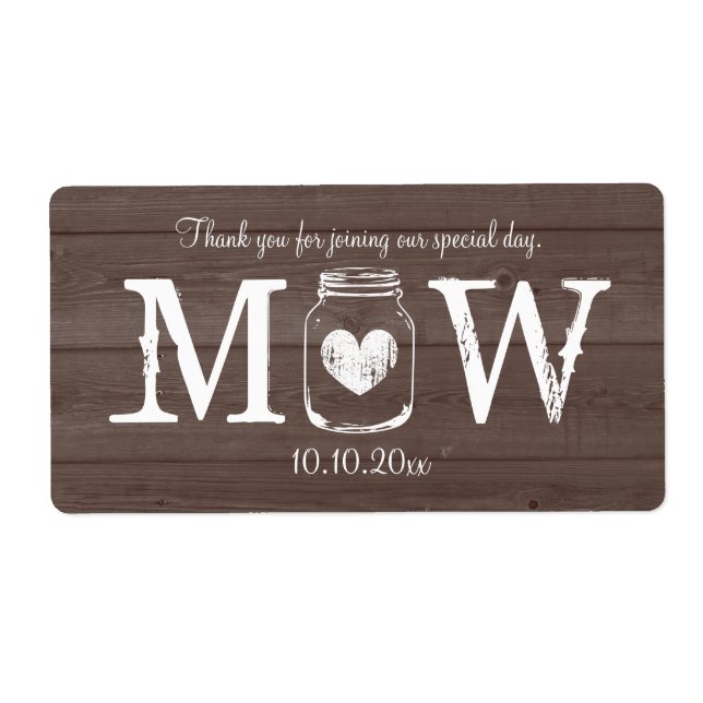 Country chic mason jar wedding water bottle labels (Front)