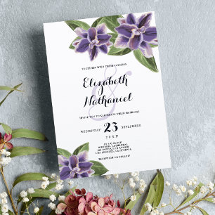 Country chic orange blue white floral wedding  invitation