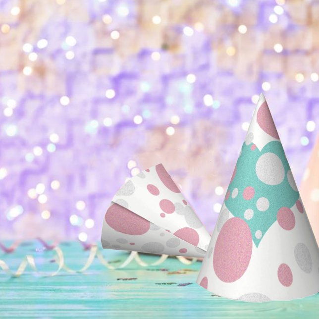 Country Chic Pink & Blue Hearts Polka Dot Sparkle Party Hat (Creator Uploaded)