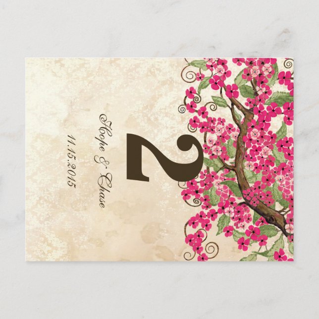 Country Chic Pink Cherry Blossom Table Number Card (Back)