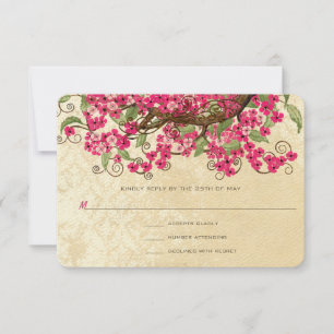 Country Chic Pink Cherry Blossom Wedding RSVP Card