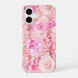 Country chic pink coral watercolor summer floral C iPhone 16 Case
