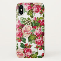Country chic pink red green vintage floral