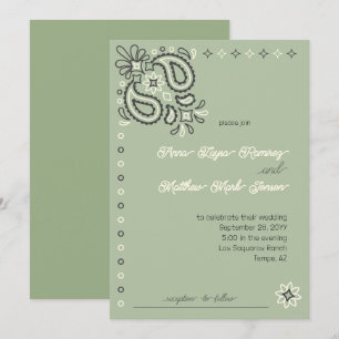 Country Chic Sage Green Modern Western Wedding Invitation