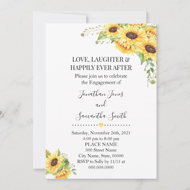 Country chic sunflowers floral engagement invitation (Front)