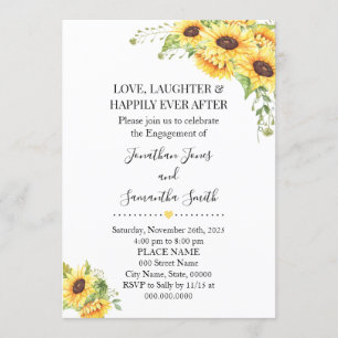 Country chic sunflowers floral engagement invitation