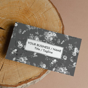 Country chic white grey silver elegant floral busi business card