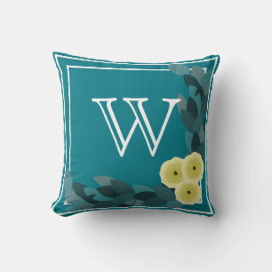 Country Chic Yellow Ranunculus Floral Initial Cushion
