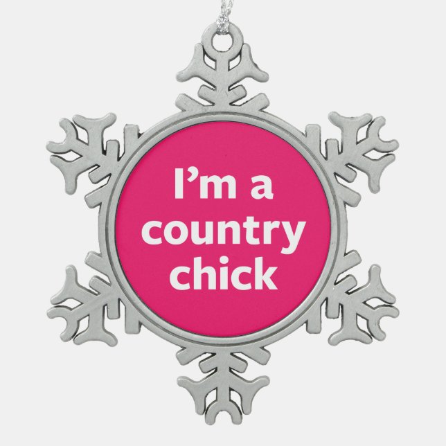 Country Chick Snowflake Pewter Christmas Ornament (Front)