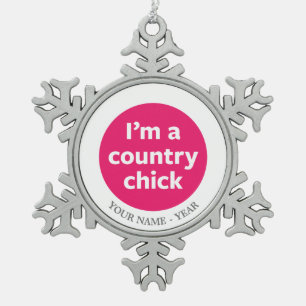 Country Chick Snowflake Pewter Christmas Ornament
