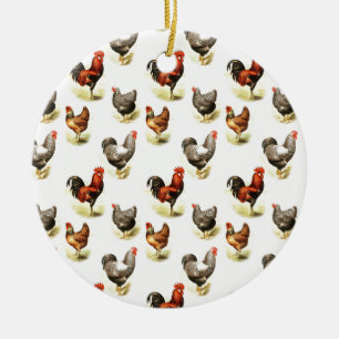 Country Chicken Pattern Ceramic Tree Decoration