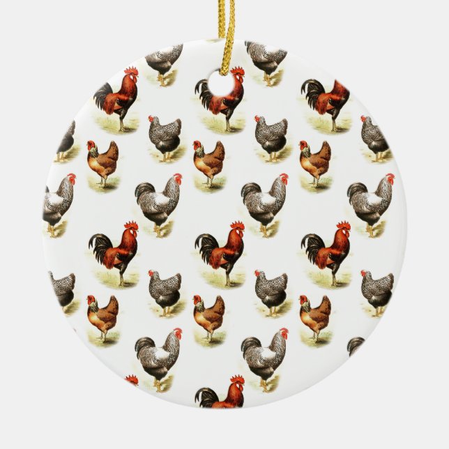 Country Chicken Pattern Ceramic Tree Decoration (Front)